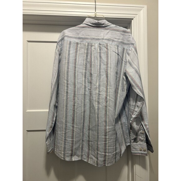 Tommy Bahama Men’s Size Large Blue Stripe Linen Blend Long Sleeve Buttoned Shirt - Picture 5 of 5